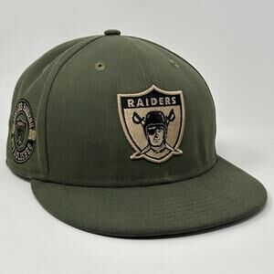 Las Vegas Raiders Hat Baseball Cap New Era Military Army OD Green Fitted 7 3/4
